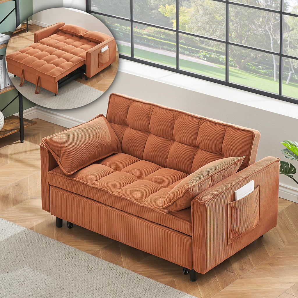 3 in 1 Convertible Sleeper Sofa Bed, Futon Couches for Living Room with Side Pocket | Adjustable Backrest | Velvet Fabric | Pull Out Couch | Small Loveseat | Sectional Sofa Bed(Grey)