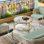 SAYGOER Round Glass Coffee Table 2 Tier Coffee Tables with Storage Shelf for Large or Small Space Modern Simple Center Table with Gold Frame for Living Room Home Office, Easy Assembly…