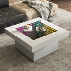 FKWin Black Modern Coffee Tables - Endless Depth Mirror Square Coffee Table with LED Lights, Black Table for Living Room, Tempered Glass-Top Center Tables, 31"