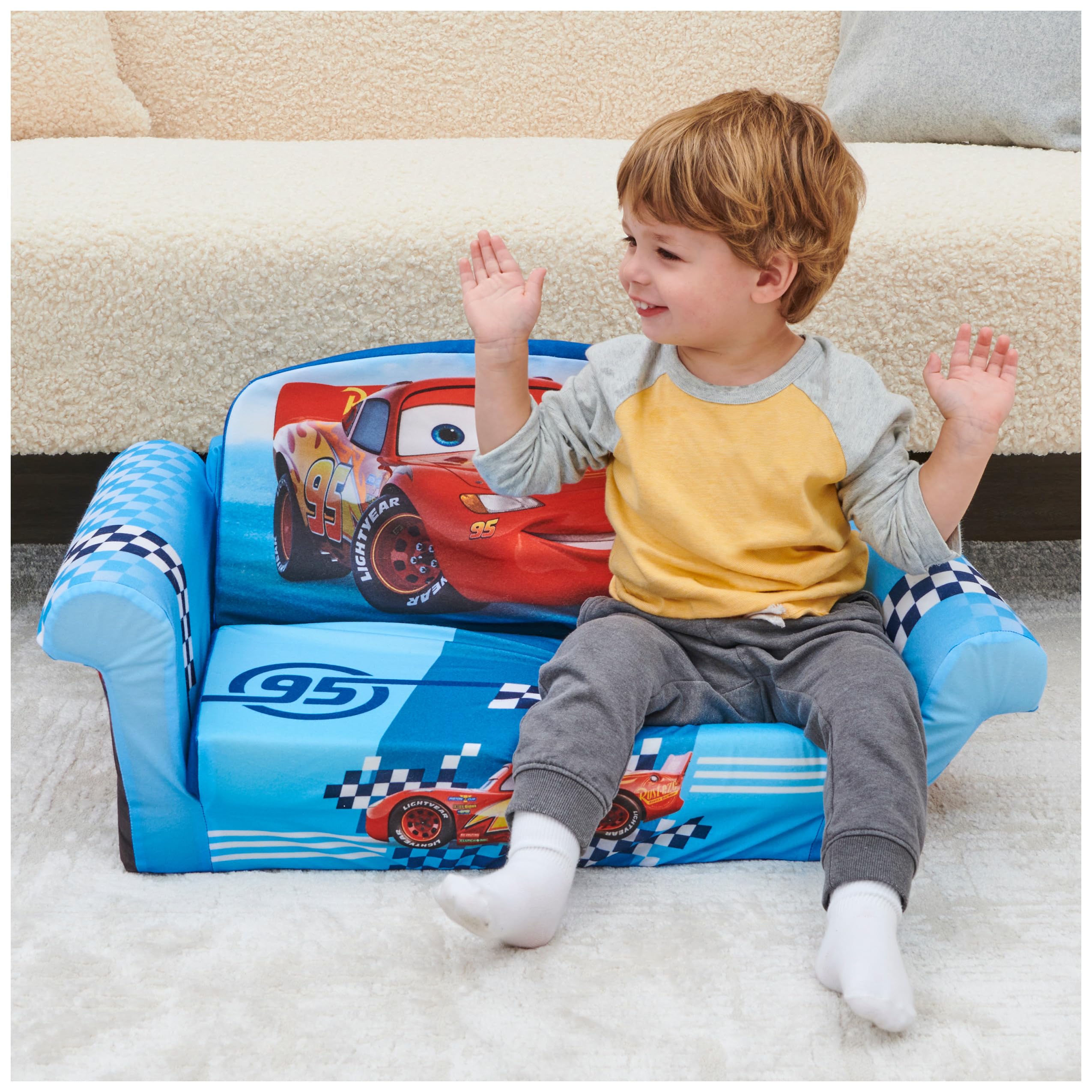 Meubles Marshmallow, canapé compressé en mousse 2-en-1 pour enfants à ouverture rabattable, Cars de Disney, multicolore