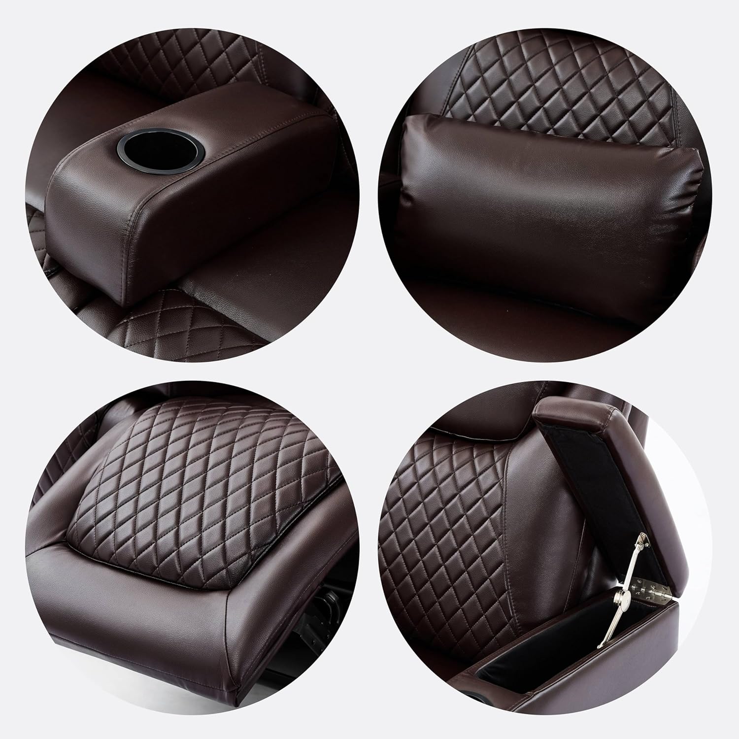 61" RV Loveseat Recliner Sofa, Home Theater Seating with 3 Arms and 2 Pillows, Wall Hugger Recliners & 138° Reclining Couch (Brown PU Leather Furniture)