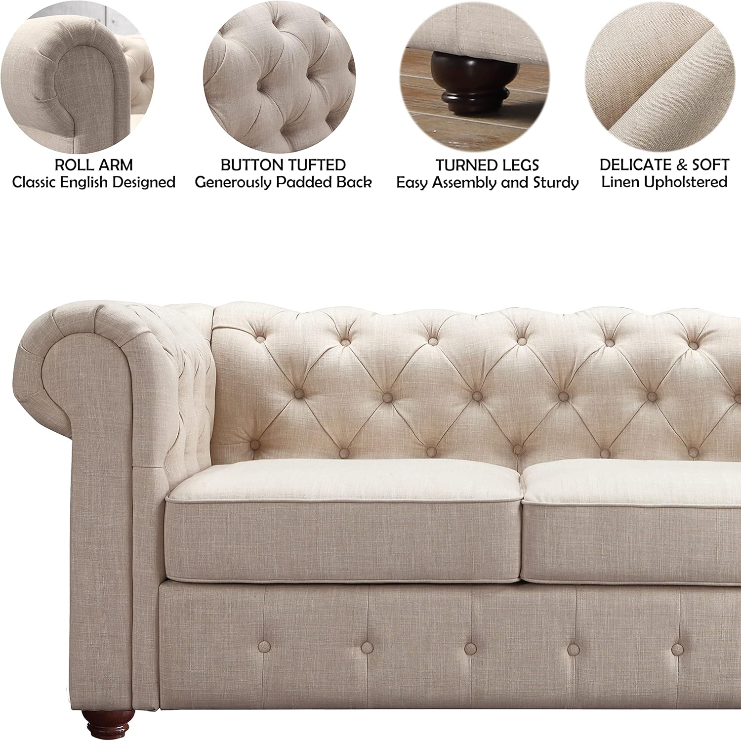 Rosevera Genevieve Upholstered Tufted Loveseat Couch,Chesterfield Sofa loveseat with Armrest Scroll Arm Sofa Couch, Sectional Sofa for Living Room Office