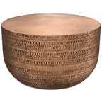 SIMPLIHOME Johnsen Metal Table - 15 inch Wide Solid Iron Drum Accent Table in Antique Copper with Tribal Pattern, Round Boho End Table for Living Room, Bedroom, or Home Office, Fully Assembled
