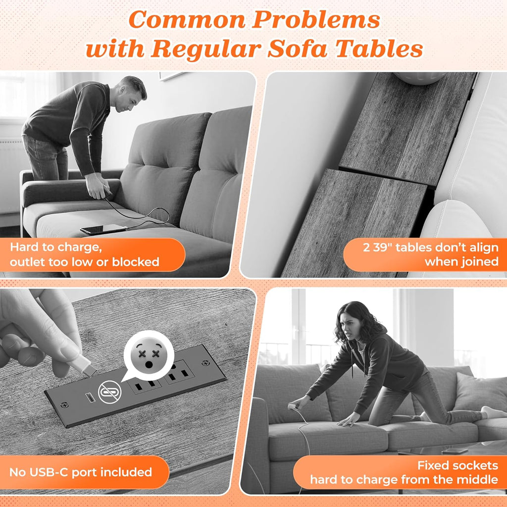 SUPERJARE 79 Inch Sofa Table with 2 Power Outlets and USB-C Ports, 5.9 Inch Narrow Console Table with Storage, Long Entryway Hallway Couch Table Behind Sofa, Small Spaces, Living Room, Rustic Brown