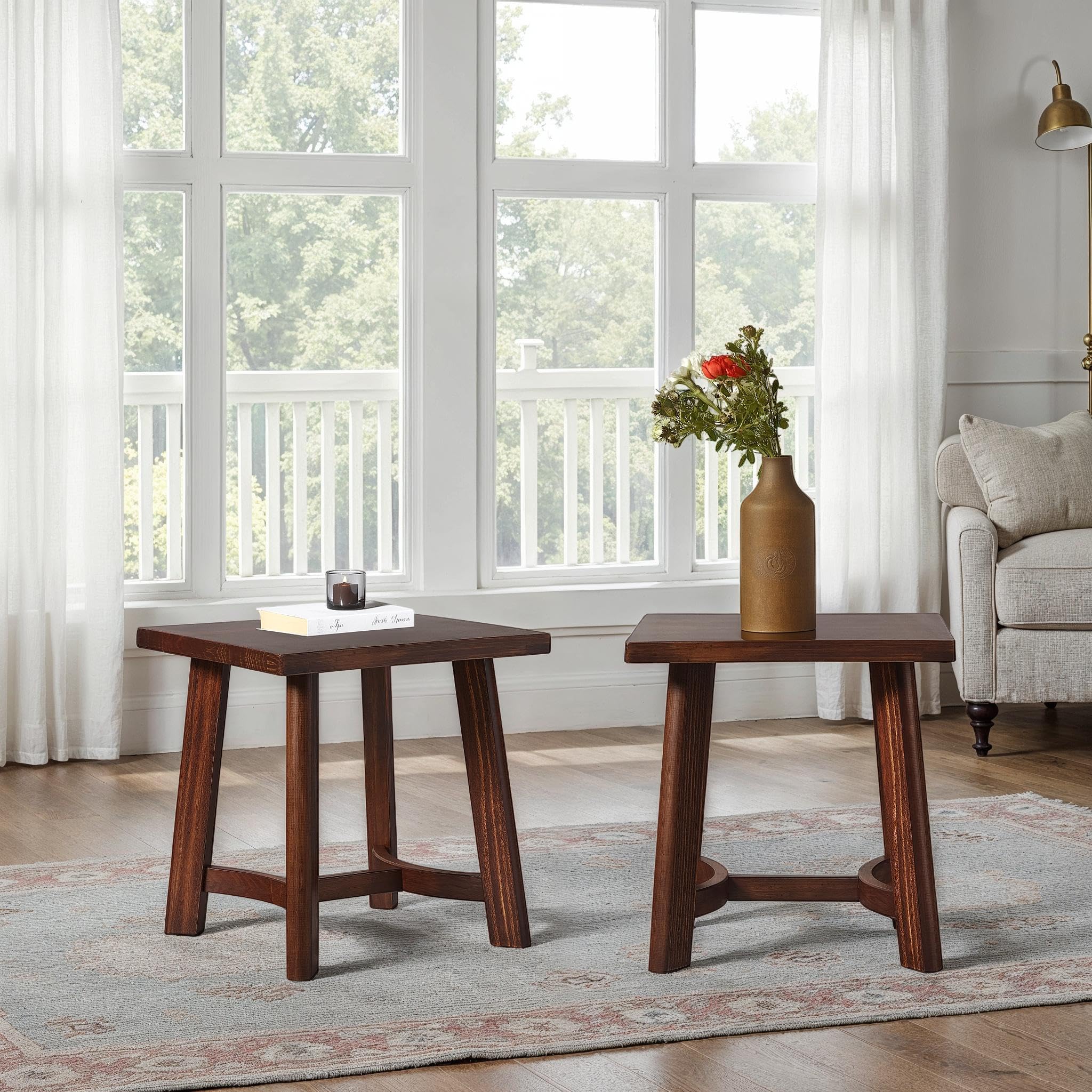 Walker Edison Colt Modern Farmhouse Solid Wood Square Side Table, 18 Inch, Espresso