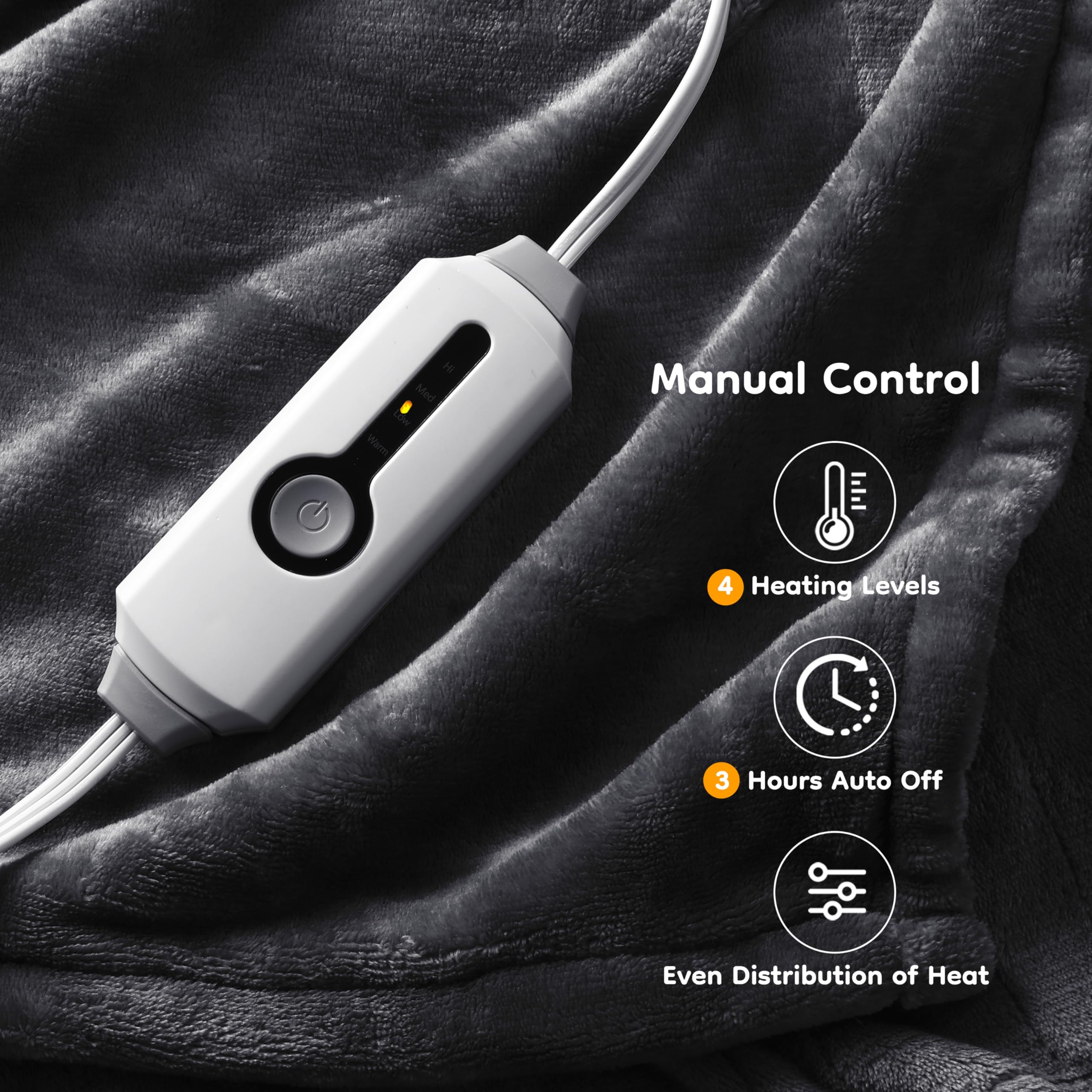 Elektrisch verwarmd deken 72" x 84" volledige maat flanellen stof met 4 verwarmingsniveaus & 10 uur automatische uitschakeling, ademend warm en wasbaar voor zacht en bed - lichtgrijs