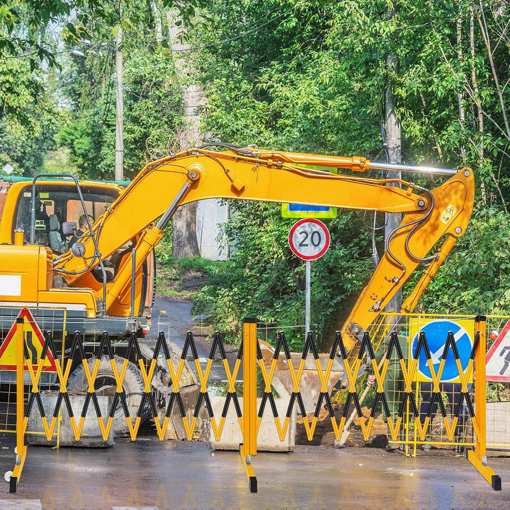 Amylove Expandable Barricade Security Yellow Black Mobile Parking Barrier 44 Inch High Driveway Fence Retractable Traffic Folding Portable Gate for Outdoor Road Garage Construction(16.4 Feet)