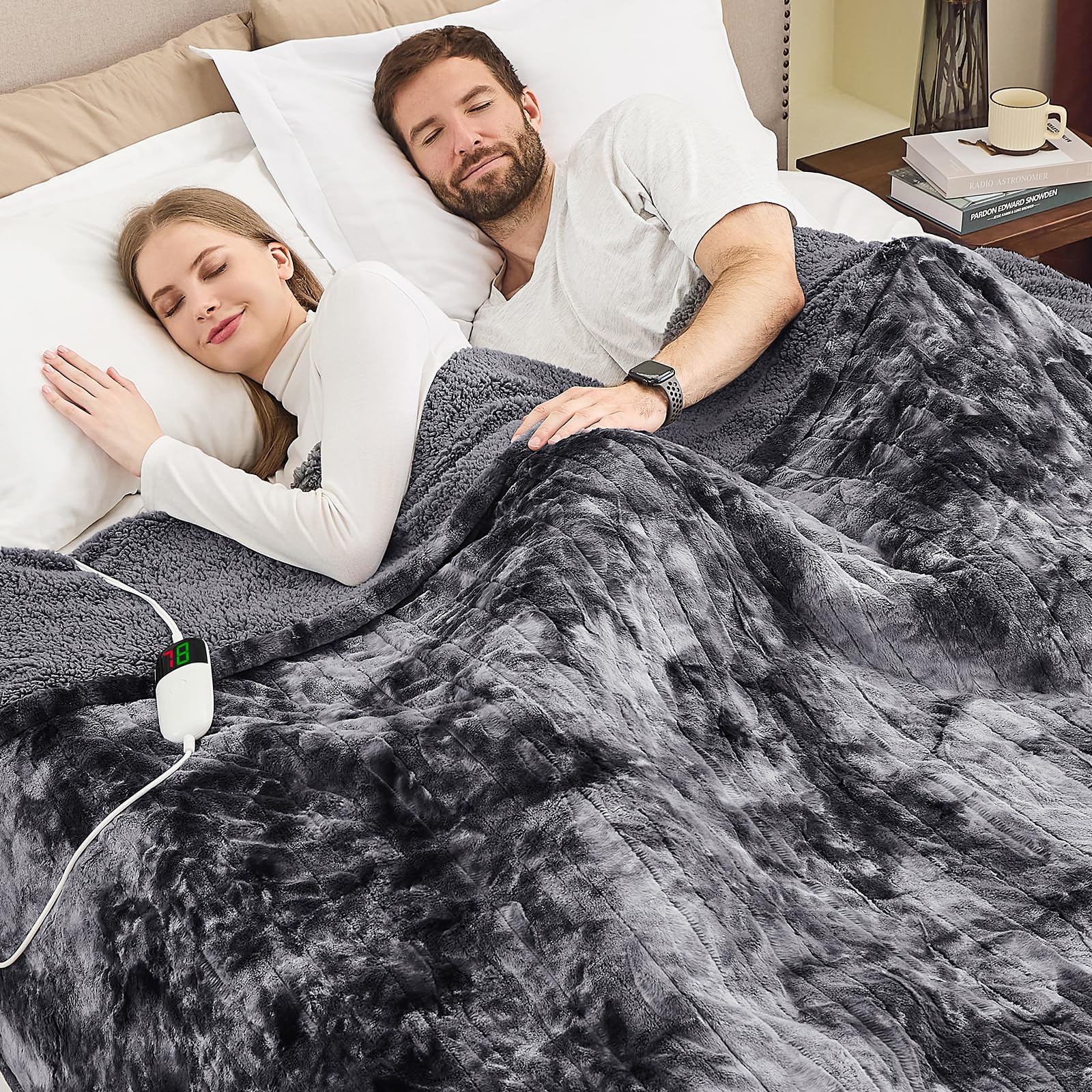 Manta Elétrica Aquecida OCTROT - Manta de Aquecimento em Sherpa de Lã para Sofá, Manta de Aquecimento de Pelo Sintético para Colo com Temporizador de 5 Posições e 10 Níveis de Aquecimento, Certificação ETL&FCC, para Adultos