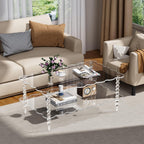 Acrylic Coffee Table, 2-Tier Living Room Table with Storage, Center Table Mid-Modern Century for Living Room, Easy to Assemble (Clear, 37.8“×23.6“×15.7”)
