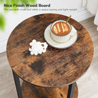 HOOBRO Round Side Table, Wooden Look Accent End Table for Sofa Couch, Round Nightstand with 2-Tier Storage Shelf, for Small Spaces in Living Room, Bedroom, Rustic Brown BF58BZ01G1