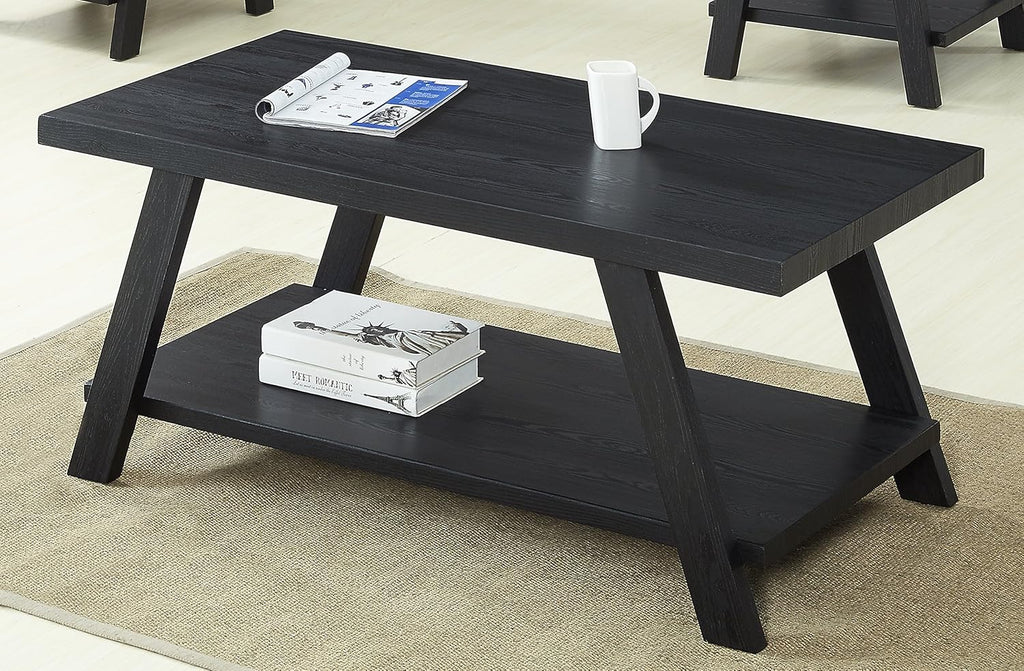 Roundhill Furniture Athens Contemporary 3-Piece Wood Shelf Coffee Table Set , Black