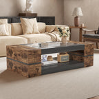 47.2" Modern Stylish Coffee Table with Glass Table Top, Large Living Room Table Rectangular 2-Tier Center Tables with Storage, Wooden Tea Tables for Dining Reception Room, White