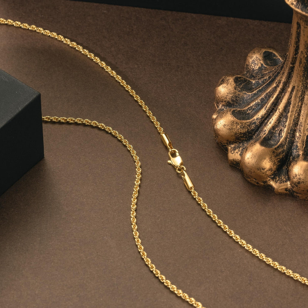 Collana KROMPG Catena in Oro 14k per Donne Catena a Corda Oro 2mm Collana per Donne Uomini Non Sbiadente e Delicate Collane per Donne Uomini Tutte le Lunghezze 16-26 Pollici