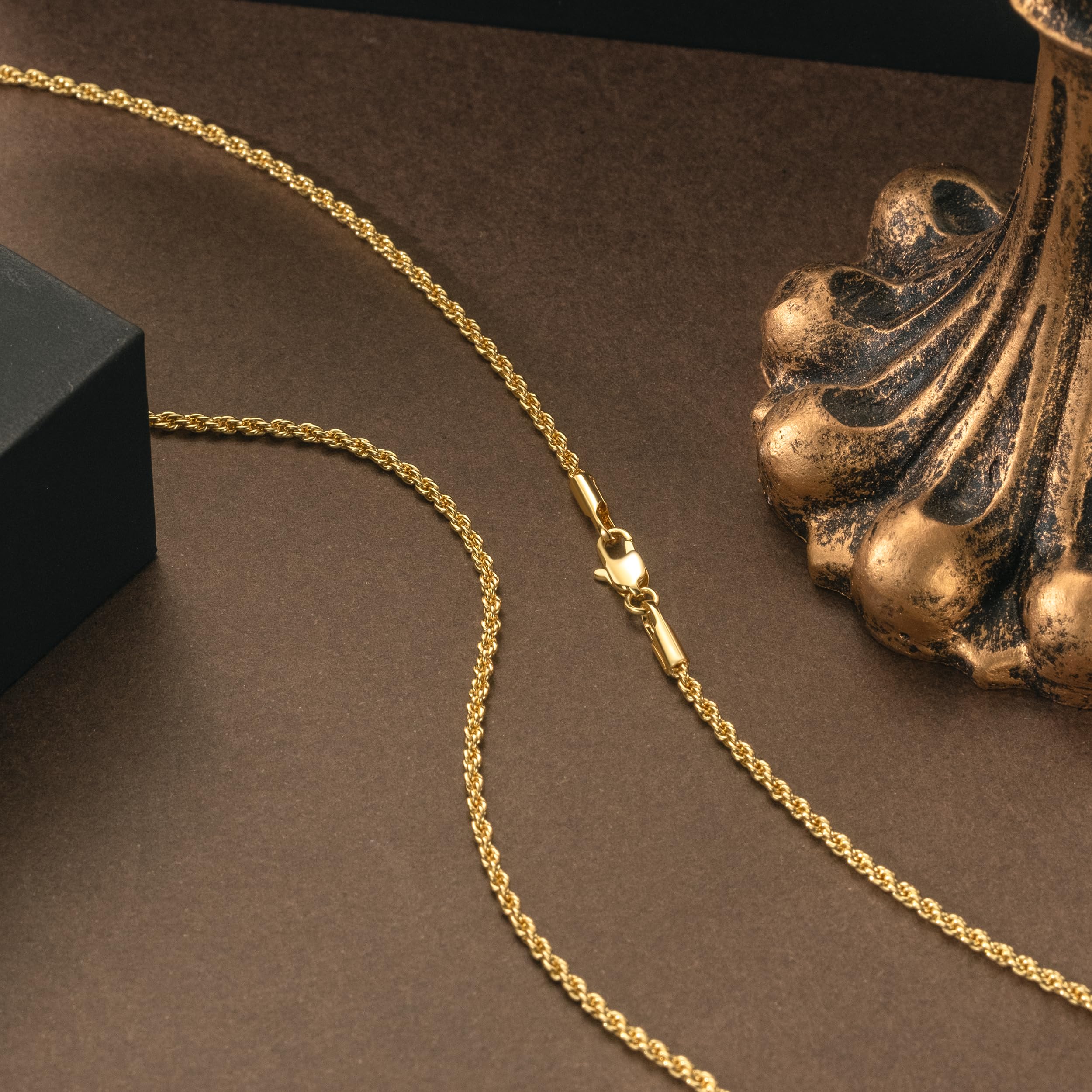 Collana KROMPG Catena in Oro 14k per Donne Catena a Corda Oro 2mm Collana per Donne Uomini Non Sbiadente e Delicate Collane per Donne Uomini Tutte le Lunghezze 16-26 Pollici