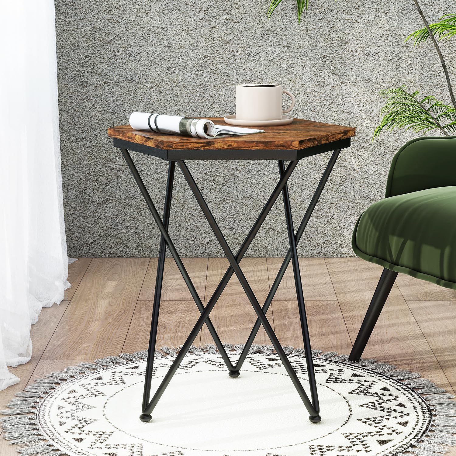 IBUYKE Side Table, Industrial Small End Table with Gold Metal Legs, Sofa Tables for Small Space, Coffee Accent Tables for Living Room, Bedroom, Office, Rustic Brown UTMJ064H