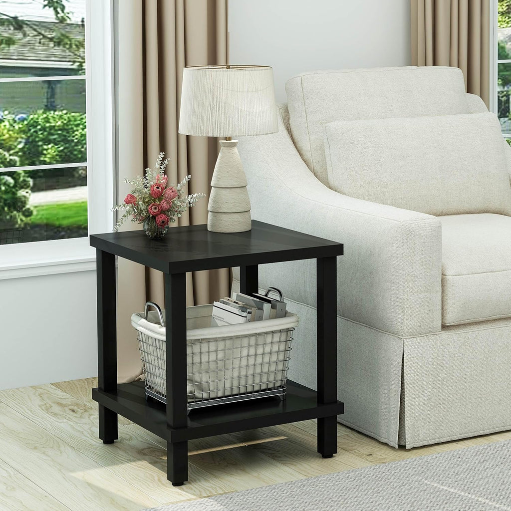 Large End Table Square Side Table Modern Sofa Table 20 Inch Industrial Coffee Table NightStand with 2-Tier Storage Shelf for Living Room Bedroom Black MLBZ06B
