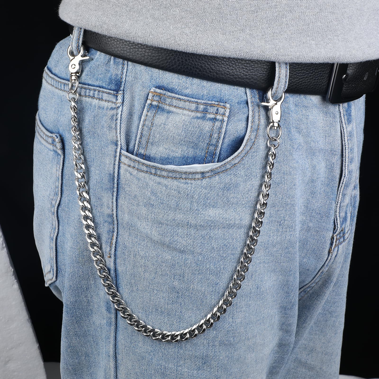 Chaîne de portefeuille Tucnoeu argentée chaîne de clés en métal robuste chaîne de pantalon chaîne de poche hip-hop punk accessoires gothiques pour femmes et hommes