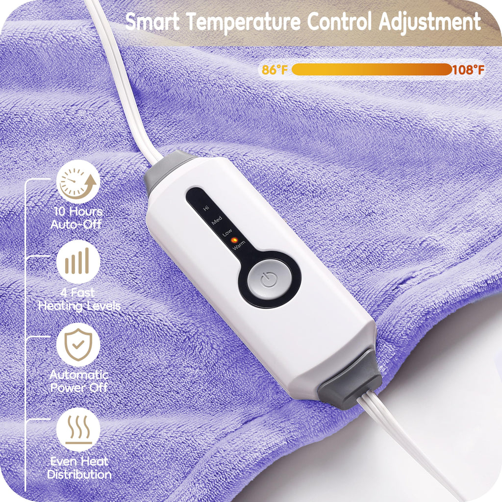 Elektrisch verwarmd deken 72" x 84" volledige maat flanellen stof met 4 verwarmingsniveaus & 10 uur automatische uitschakeling, ademend warm en wasbaar voor zacht en bed - lichtgrijs