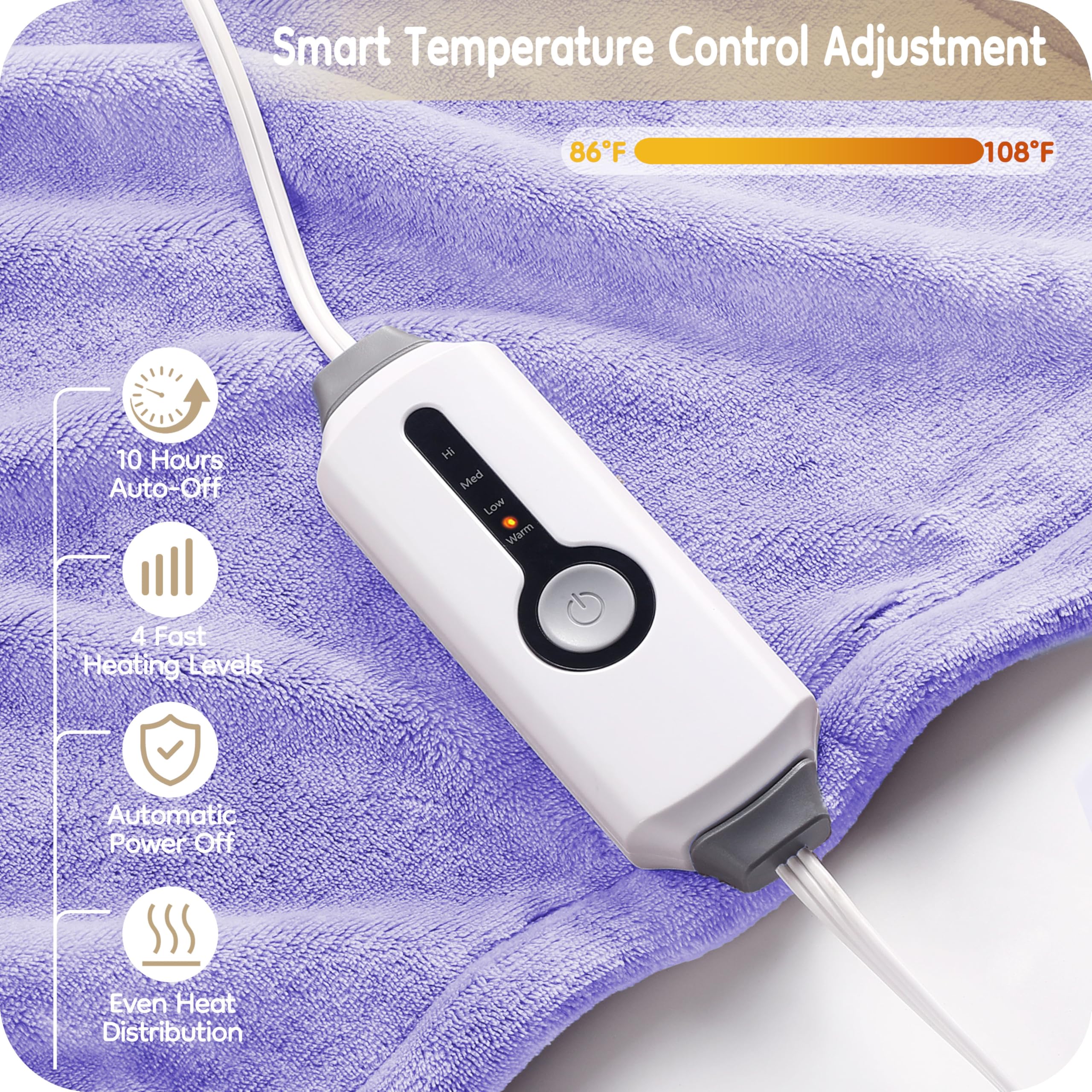 Elektrisch verwarmd deken 72" x 84" volledige maat flanellen stof met 4 verwarmingsniveaus & 10 uur automatische uitschakeling, ademend warm en wasbaar voor zacht en bed - lichtgrijs