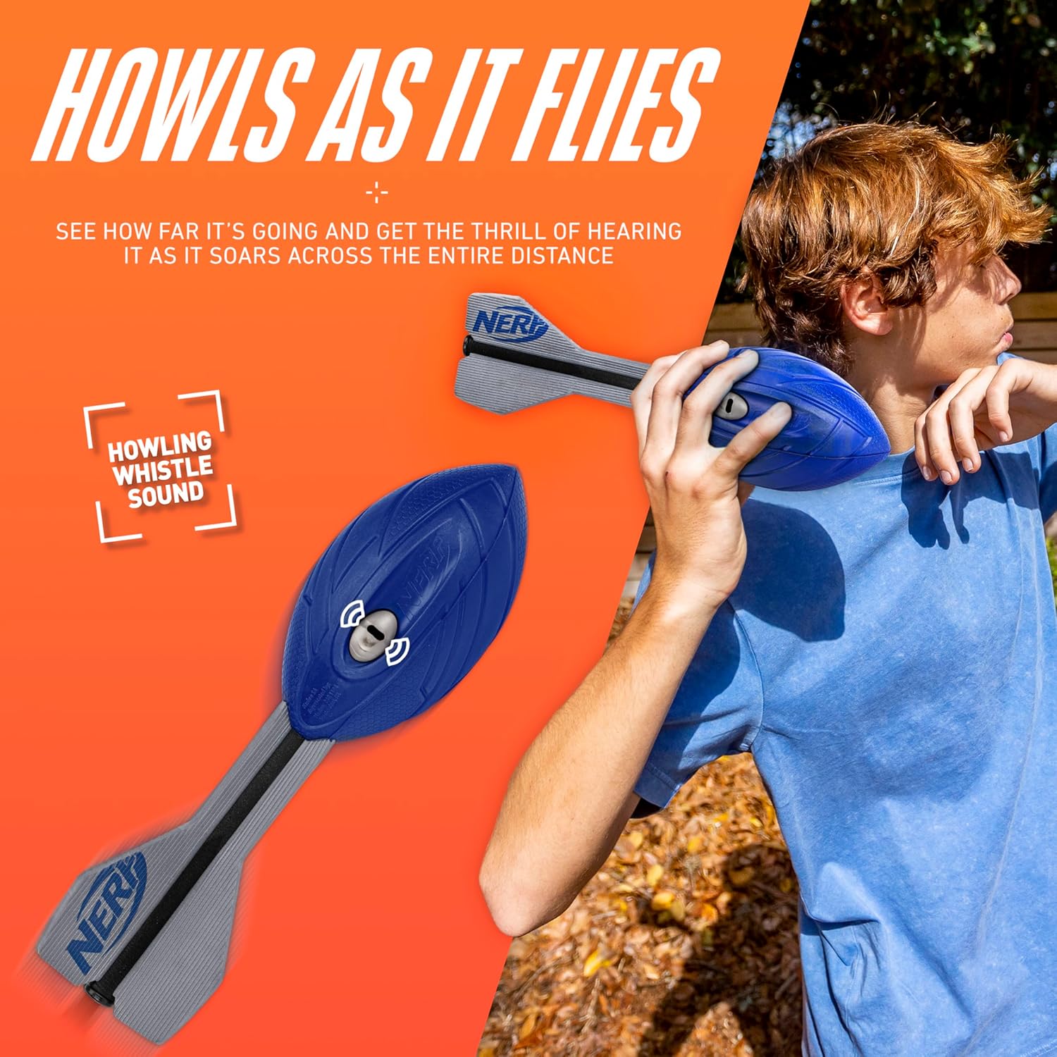 Nerf Vortex Aero Howler Foam Ball – Classic Long-Distance Football - Flight-Optimizing Tail - Hand Grip – Indoor and Outdoor Fun (Blue)