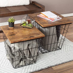 Set of 3 Living Room Tables - Metal Basket Storage with Removable Lids - 2 Small Side and 1 Large Accent Table by Lavish Home (Brown/Black)