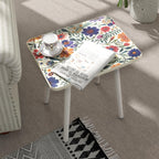 Mandala Small Rectangle End Table, Side Table with Black Flowers Finish, Retro Modern Small Coffee Table for Balcony, Living Room(11.8" D x 15.7" W x 17" H, White, Rectangle)