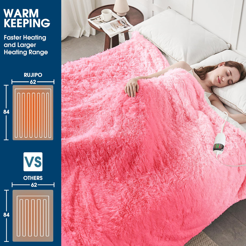 Elektrische Heizdecke mit Kunstpelz, Größe mit flauschigem Sherpa-Rücken, wärmende Plüschdecke Geschenk, weiche Heizdecken mit 10 Wärmeeinstellungen, 5 Zeiteinstellungen, ETL 50"x60", Anthrazitgrau