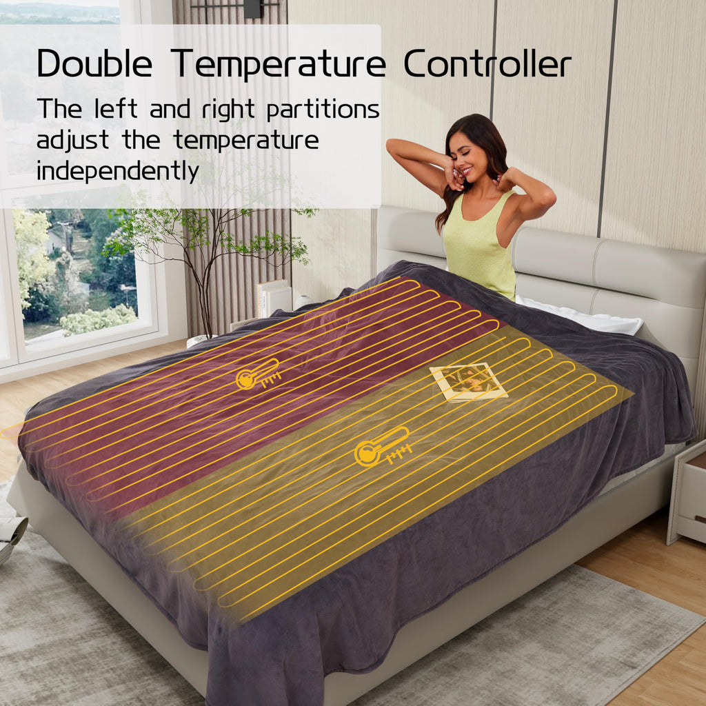 Coperta Elettrica Riscaldata 72"x84" Taglia Completa, Morbido Pile di Corallo con 4 Livelli di Riscaldamento e Spegnimento Automatico dopo 10 Ore, Lavabile in Lavatrice, Tessuto Morbido e Accogliente per la Casa, Grigio Scuro