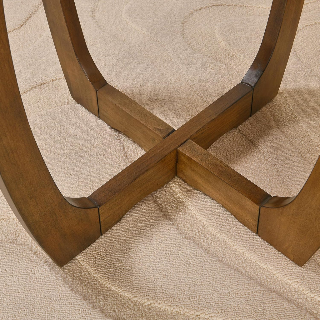 Solid Wood Round End Table with Splicing Top, Farmhouse Sofa Side Table, Beside Corner Table, Large Telephone Table for Living Room, Bedroom, 23.6" Dia x 21.7"H , Easy Assembly, Rustic Brown CJZ3223