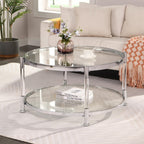 Tempered Glass Round Coffee Table, 32.3" Modern Acrylic Legs Circle Coffee Table for Living Room