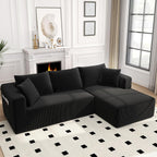 Sectional Couches for Living Room, 5 Seat Sofa Couch with Corduroy Fabric, L-Shaped Cloud Sofa Set with 5 Pillows, No Assembly High-Density Sponge Sofa for Apartment, Black