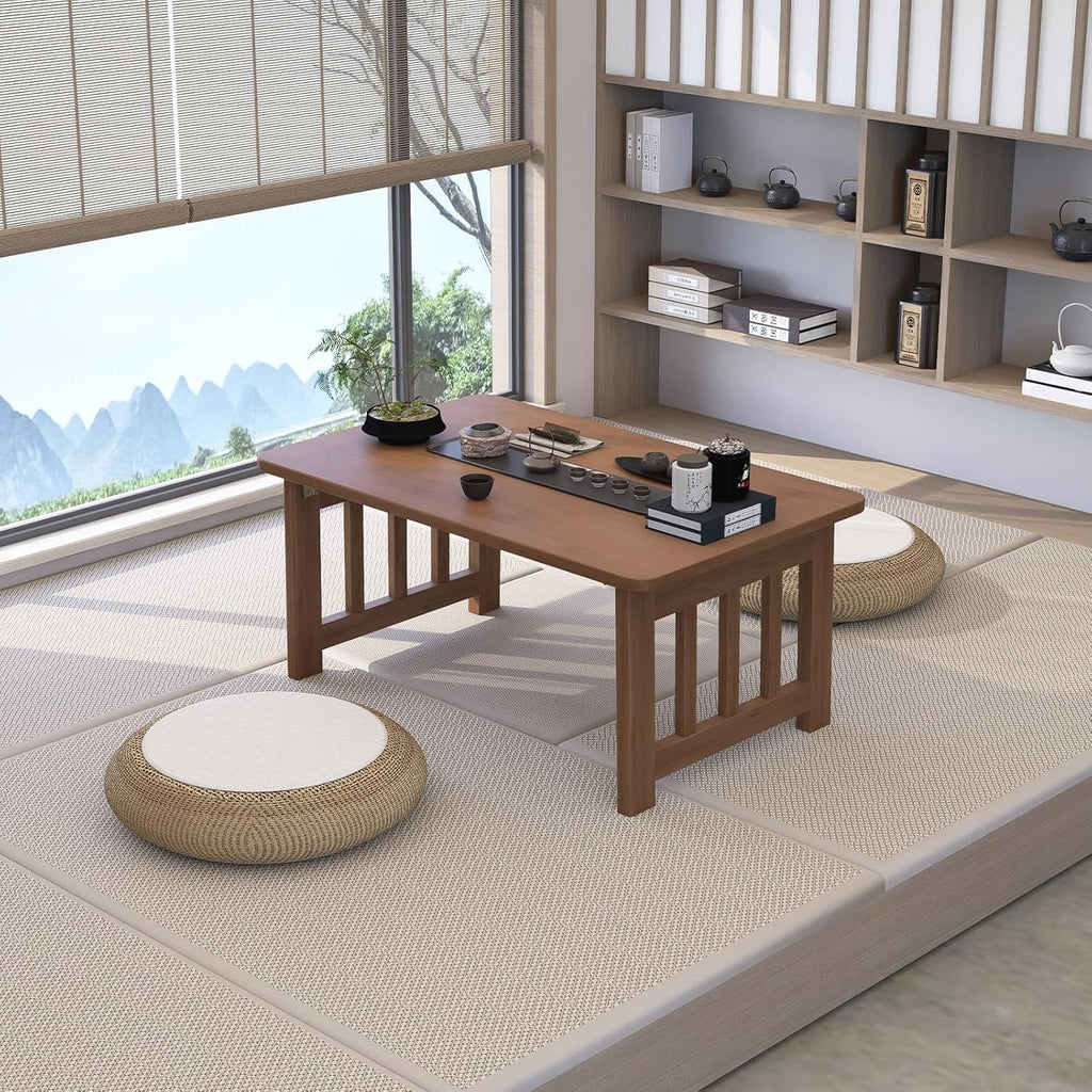 31.5" Folding Coffee Table for Small Spaces, Foldable Japanese Table, Low Table for Tatami - No Assembly, Natural Bamboo Wood Material, for Farmhouse, Living Room, Bedroom (Walnut)