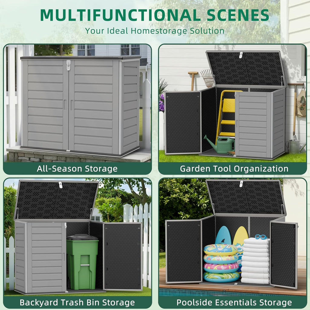 Outdoor Trash Can Storage Shed 4.6 x 4.1 FT, 304 Gallon Resin Shed with Lockable Doors & Lift Lid, Waterproof Outdoor Storage for Garden Tools, Cushions & Patio Equipment
