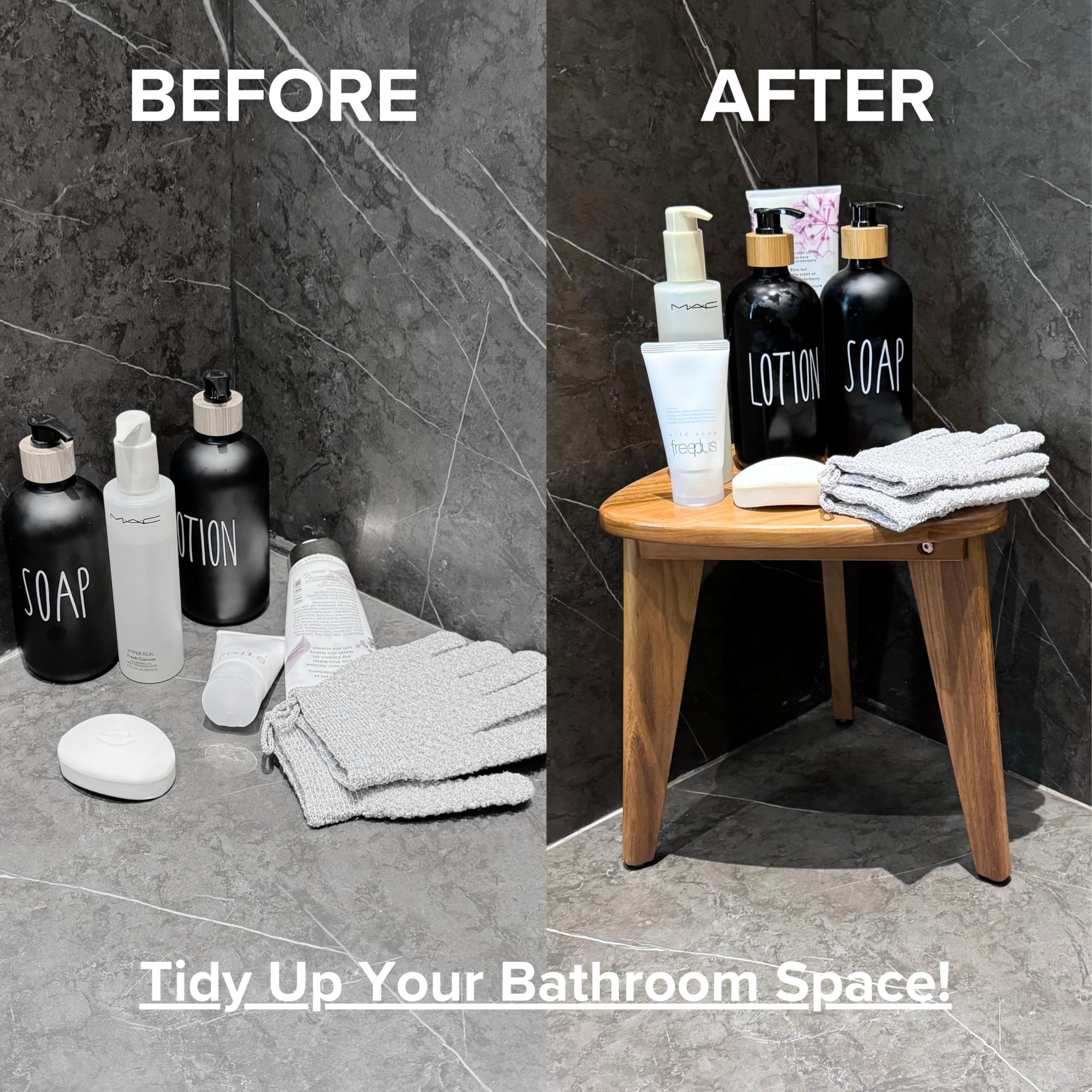 TeakAura Teak Shower Stool, Teak Shower Bench, Waterproof Wood Chair for Inside Shower, 12'' Spa Foot Rest for Shaving Legs, Organizer Teak Stool, Corner Seat for Bathroom Livingroom