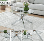 Round Glass Coffee Tables for Living Room, Home Office, Modern & Simple Center Table with Clear Tempered Glass Top, 35.5" Wx19.7 H Silver