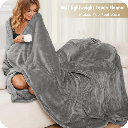 Electric Heated Blanket 72" x 84" Full Size Flannel Fabric with 4 Heating Levels & 10 Hours Auto Shut Off, Breathable Warm and Washable for Soft and Bed - Light Grey