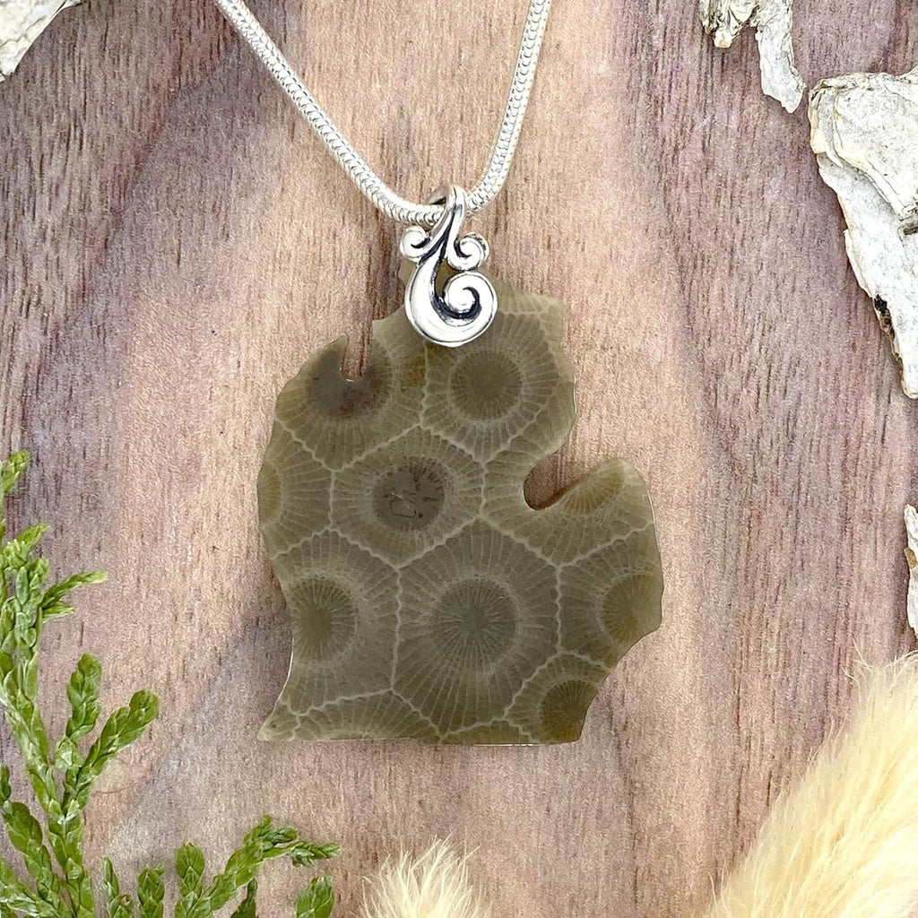 Michigan Shaped Petoskey Stone Pendant