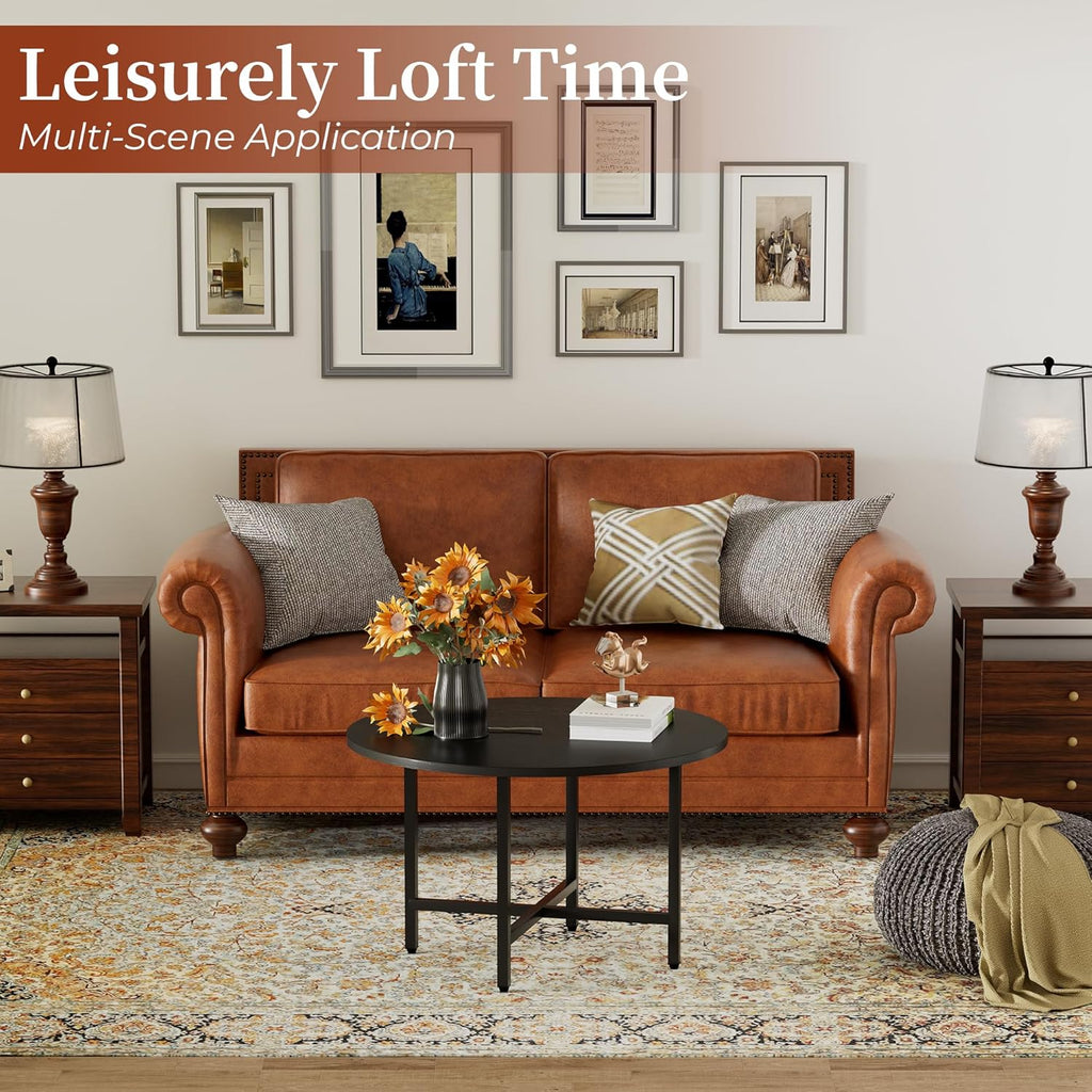 Coffee Table, 23.6" Small Coffee Tables, Black Round Coffee Tables for Living Room, Floor Table for Sitting on The Floor, Center Coffee Table with Metal Frame for Office Apartment Home