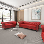 2 Piece Living Room Set, Chesterfield Leather Sofa Couch Chair with Scroll Arms and Nailhead for Living Room, Office (Dark Brown)