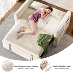 DWVO 3-in-1 Convertible Sofa Bed, 55" Sleeper Sofa with Pull-Out Bed, Cat-Scratch-Proof Fabric Futon Couch with Adjustable Backrest and Side Pocket, Loveseat for Living Room Apartment, Beige