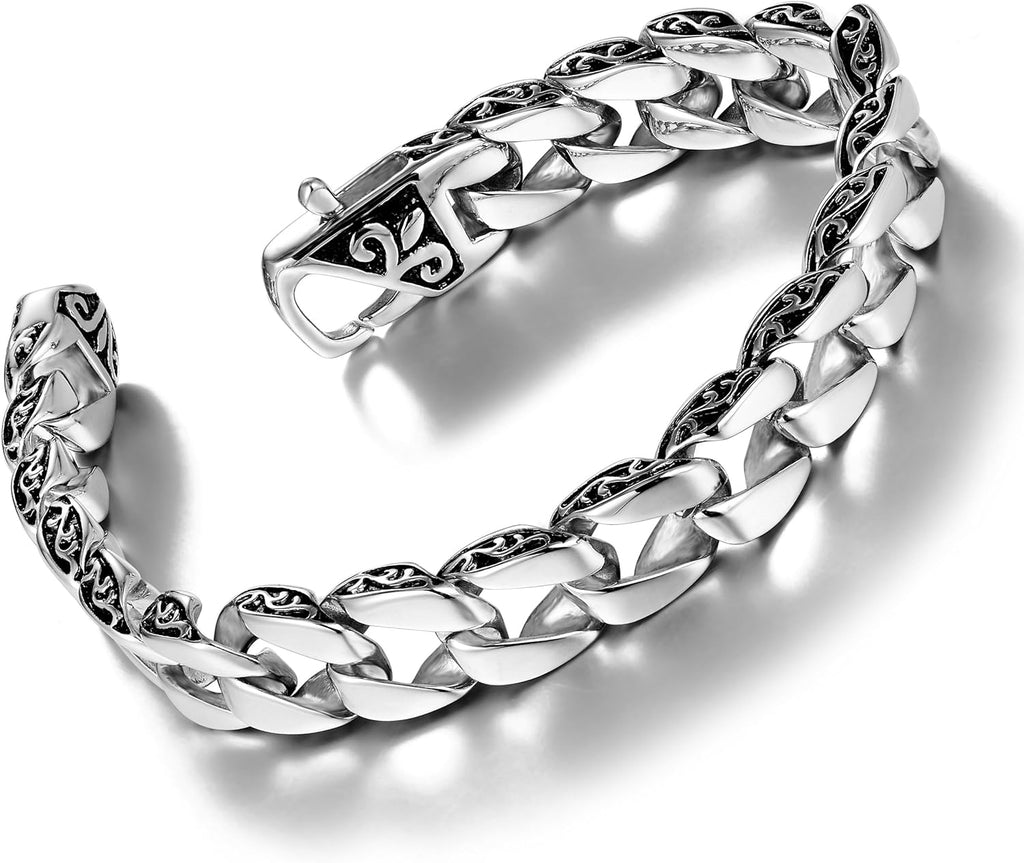 Urban Jewelry Beautiful Fleur De Lis Mens Link Bracelet 8.5 Inch, Link Chain Bracelet for Men (316L Stainless Steel Silver or 24K Gold Plated)