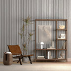 JSEVEM 16"×118" 3D Cream White Grey Slats Striped Wood Wallpaper Peel and Stick Waterproof Gray Slat Stripe Wood Contact Paper Vinyl Self Adhesive Wood Stickers for Walls Cabinets Kitchen Countertops