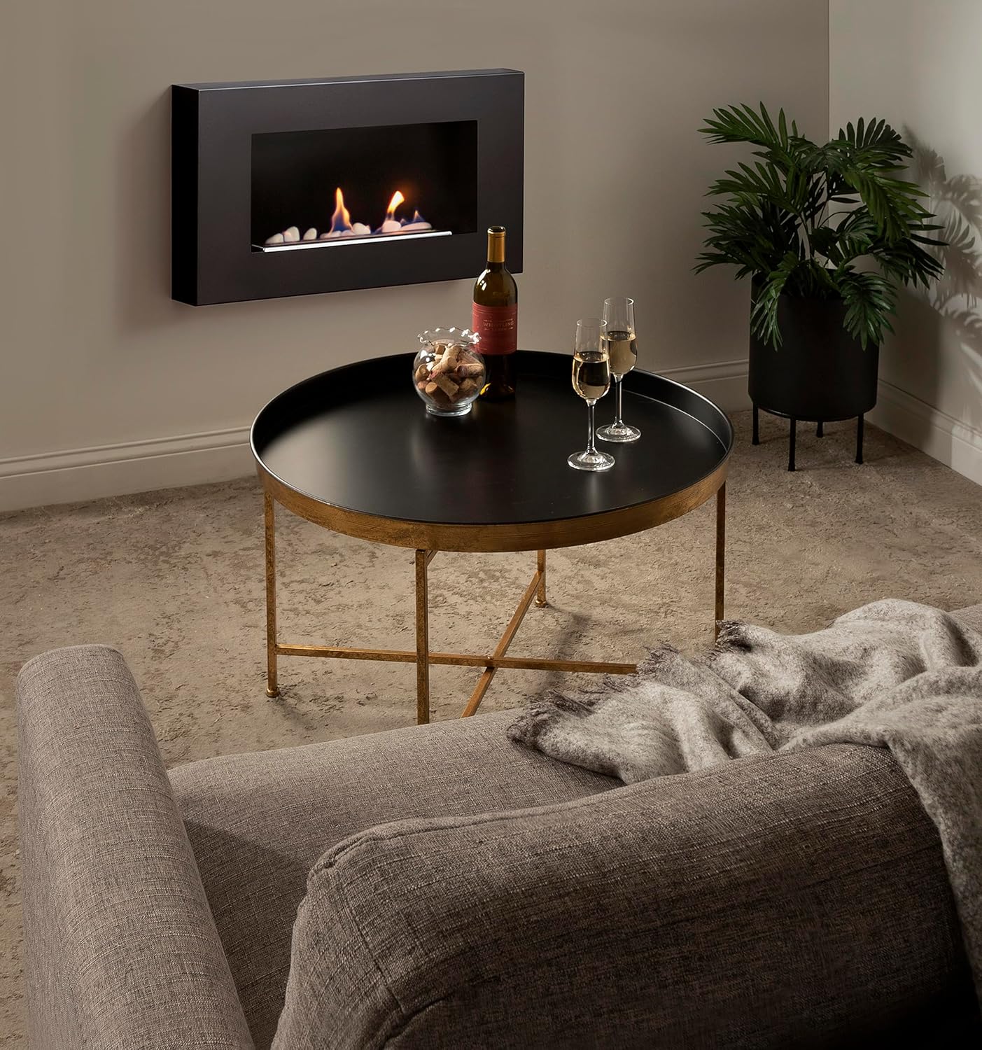 Kate and Laurel Celia Modern Round Coffee Table; 28 x 28 x 19; Black and Gold; Coffee Table for Living Room Decor; Storage; and Display