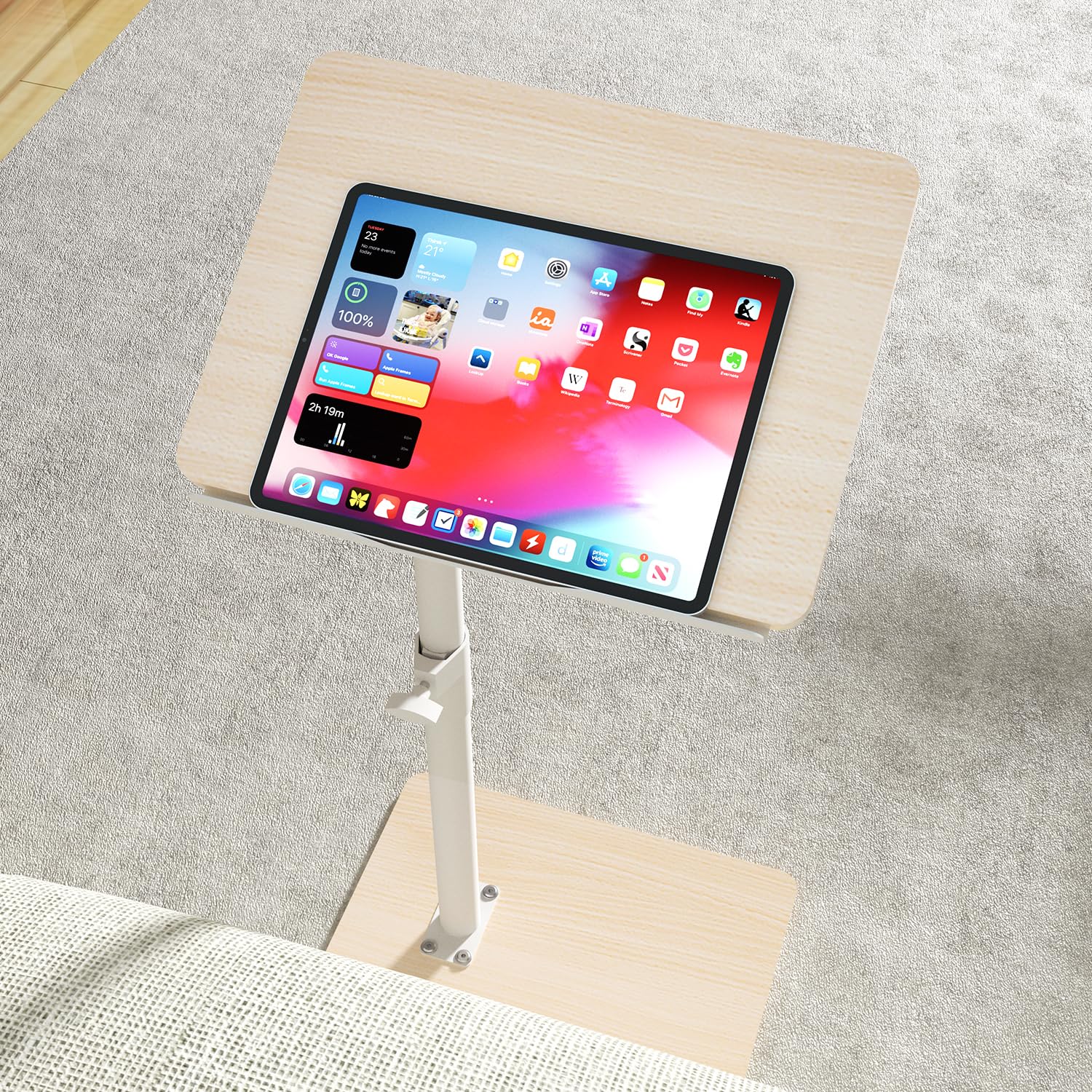 Sofa Armrest Tray Table for Couch - 360° Swivel Height Adjustable End for Small Spaces, Snack Side Table for Bed or Chair with Phone & Tablet Slot (Rustic,Standard)