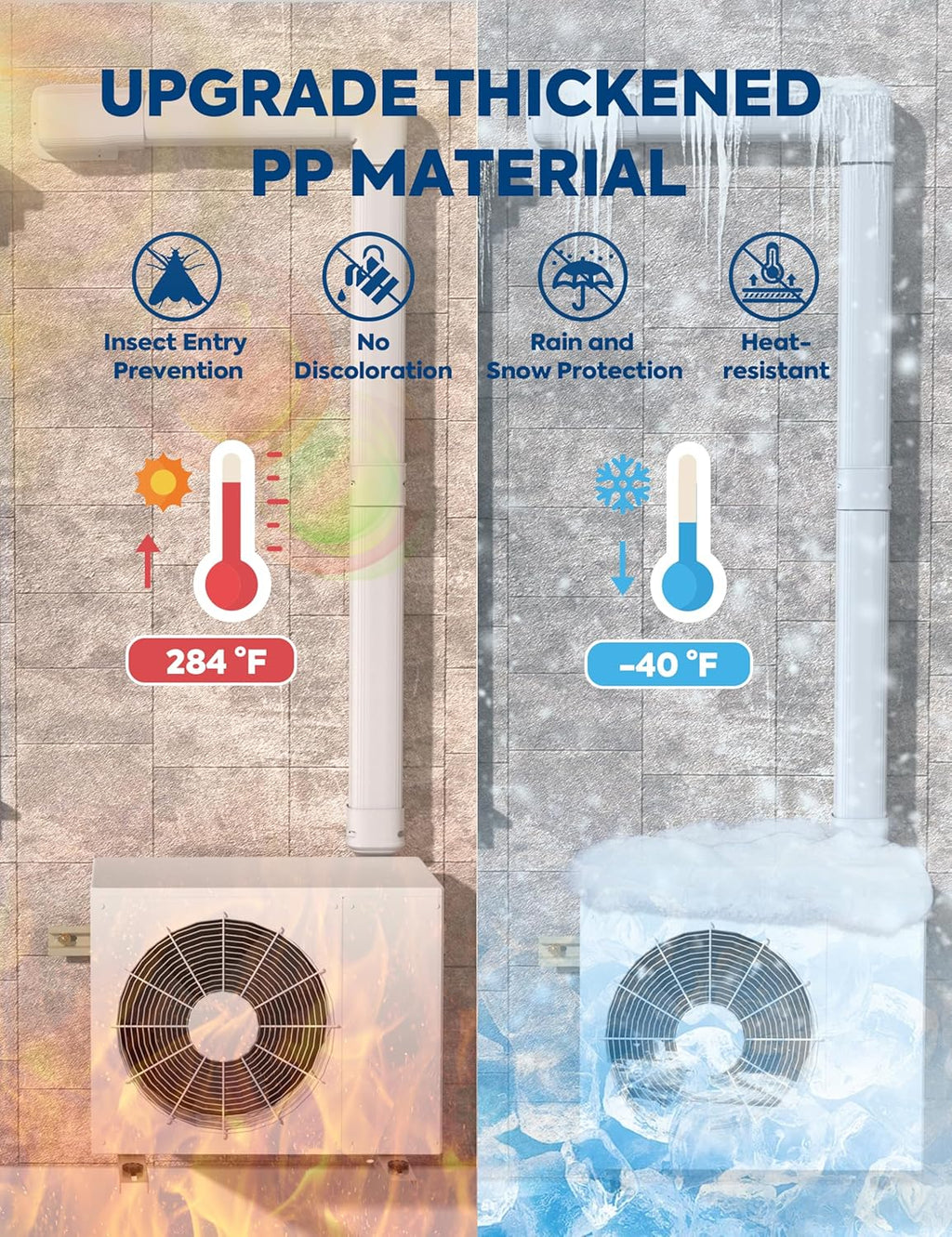 3" 13Ft Mini Split Line Set Cover with Flexible Duct, Upgrade PP Decorative Minisplit Lineset Cover Kit, Paintable for Mini Split, Air Conditioner, Central AC, HVAC and Heat Pumps, White