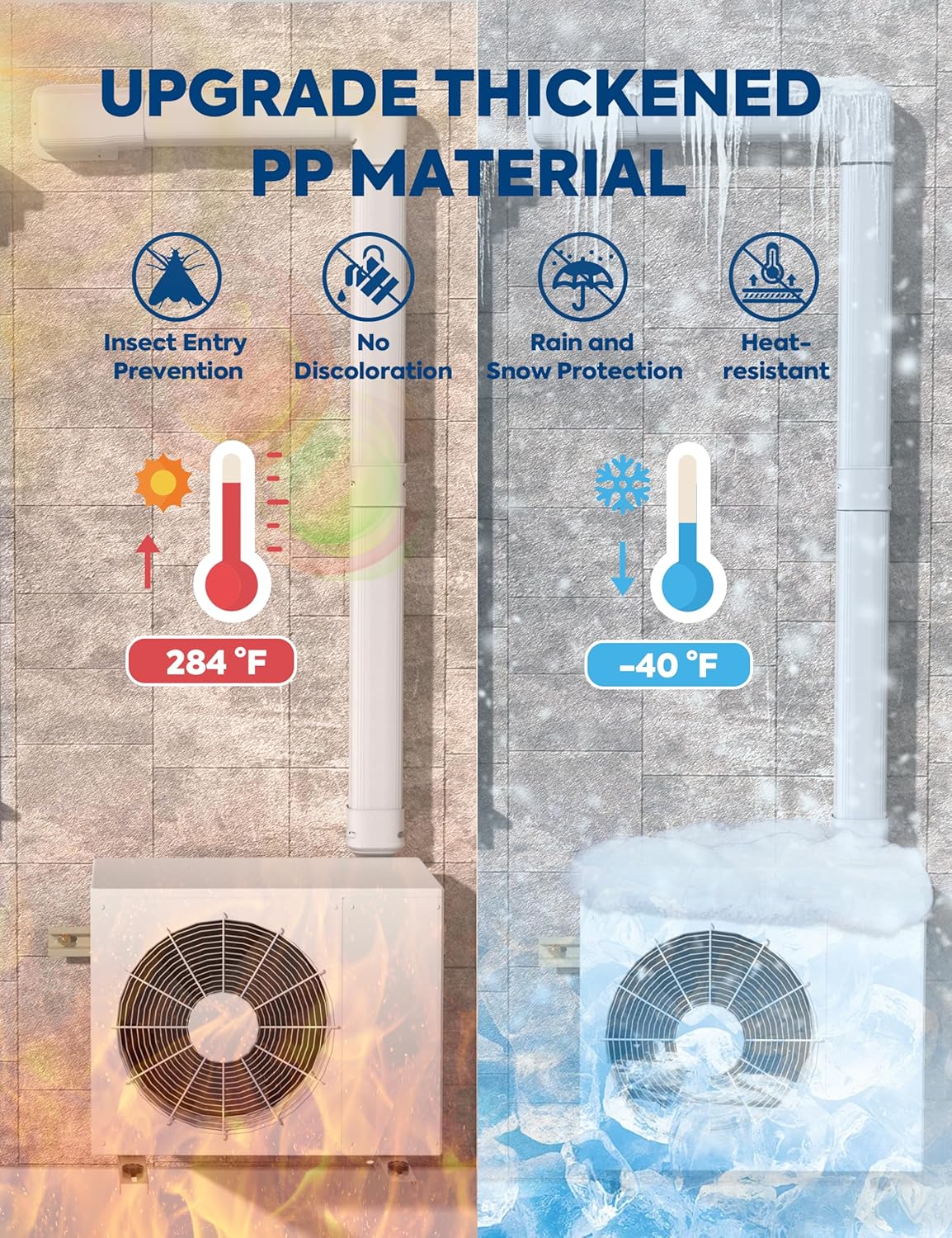 3" 13Ft Mini Split Line Set Cover with Flexible Duct, Upgrade PP Decorative Minisplit Lineset Cover Kit, Paintable for Mini Split, Air Conditioner, Central AC, HVAC and Heat Pumps, White