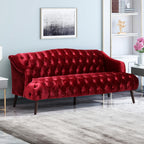 Modern Wingback Tufted Velvet Loveseat, 73.25" 3 Seat Sofas Settee Bench Banquette Chesterfield Love Seat with High Back Thick Padded Cushioned Upholstered Couch for Living Room, Victorian Style, Red