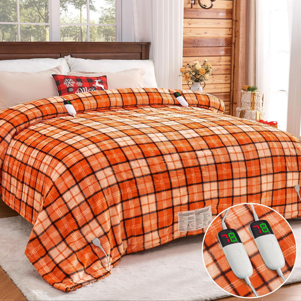 Elektrisch verwarmd deken, 50X60, verwarmingsdeken met 10 verwarmingsniveaus/8 uur automatische uitschakeling, marineblauw geruit Sherpa-dekenverwarmer voor volwassenen, wasbaar deken cadeau voor bank bed kantoor, ETL
