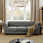 Harper & Bright Designs 3-Seat Chesterfield Sofa with Button Tufted, Nailhead Trim and Solid Wood Legs, Classical Linen Fabric Couch for Living Room, Office, Light Grey