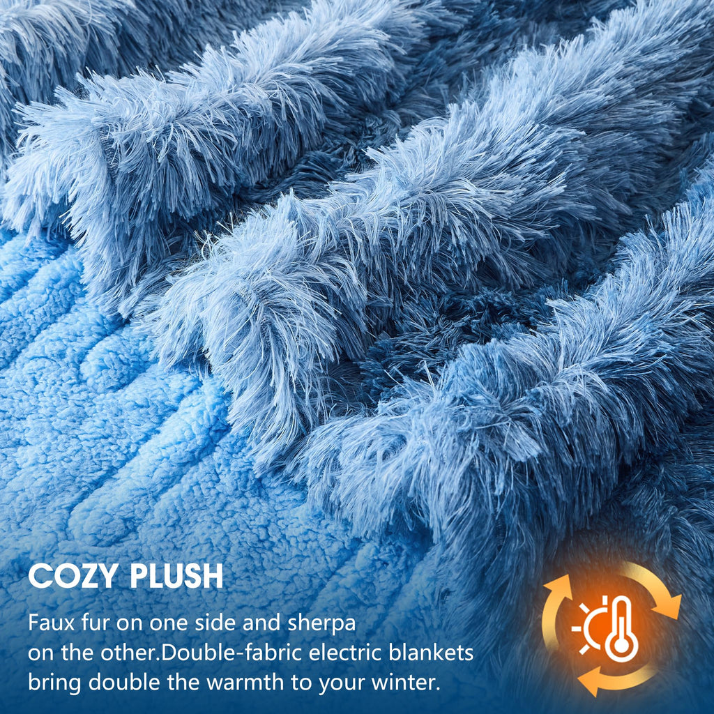 Elektrische Heizdecke mit Kunstpelz, Größe mit flauschigem Sherpa-Rücken, wärmende Plüschdecke Geschenk, weiche Heizdecken mit 10 Wärmeeinstellungen, 5 Zeiteinstellungen, ETL 50"x60", Anthrazitgrau